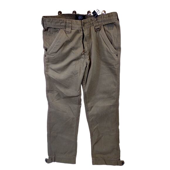 BORN FLY Men's Green Flat Front Cargo Pants Size 32 Button Cuffs Welcome Jungle - Picture 1 of 11
